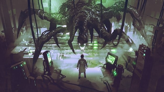 A screenshot from 'Axiom Verge' showcasing the protagonist, Trace, traversing a glitching, alien landscape. The image highlights the game's intricate pixel art and eerie atmosphere.