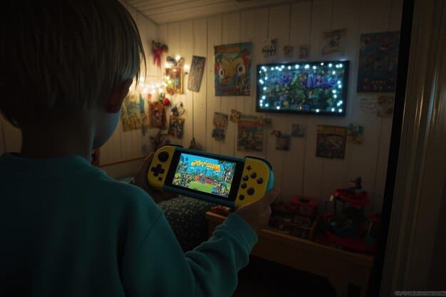 A focused picture of the Nintendo Switch OLED screen playing 